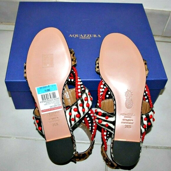 AQUAZZURA Voo Doo Beaded Ankle Strap Flat Sandals sz US 6.5 / IT 36 1/2 $1250 - Picture 8 of 16